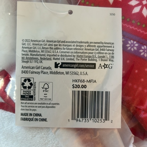 NWT and unopened American Girl Christmas stocking full size with hanging loop - Picture 3 of 6